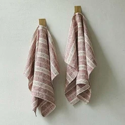 Multistripe Hand Towels, Set of 2, Cherry