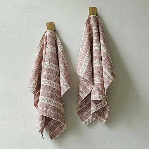 Multistripe Hand Towels, Set of 2, Cherry