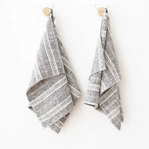 Multistripe Hand Towels, Set of 2, Black and White