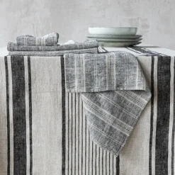 Multistripe Napkin, Black and Natural, Set of 4^Be Home Sale