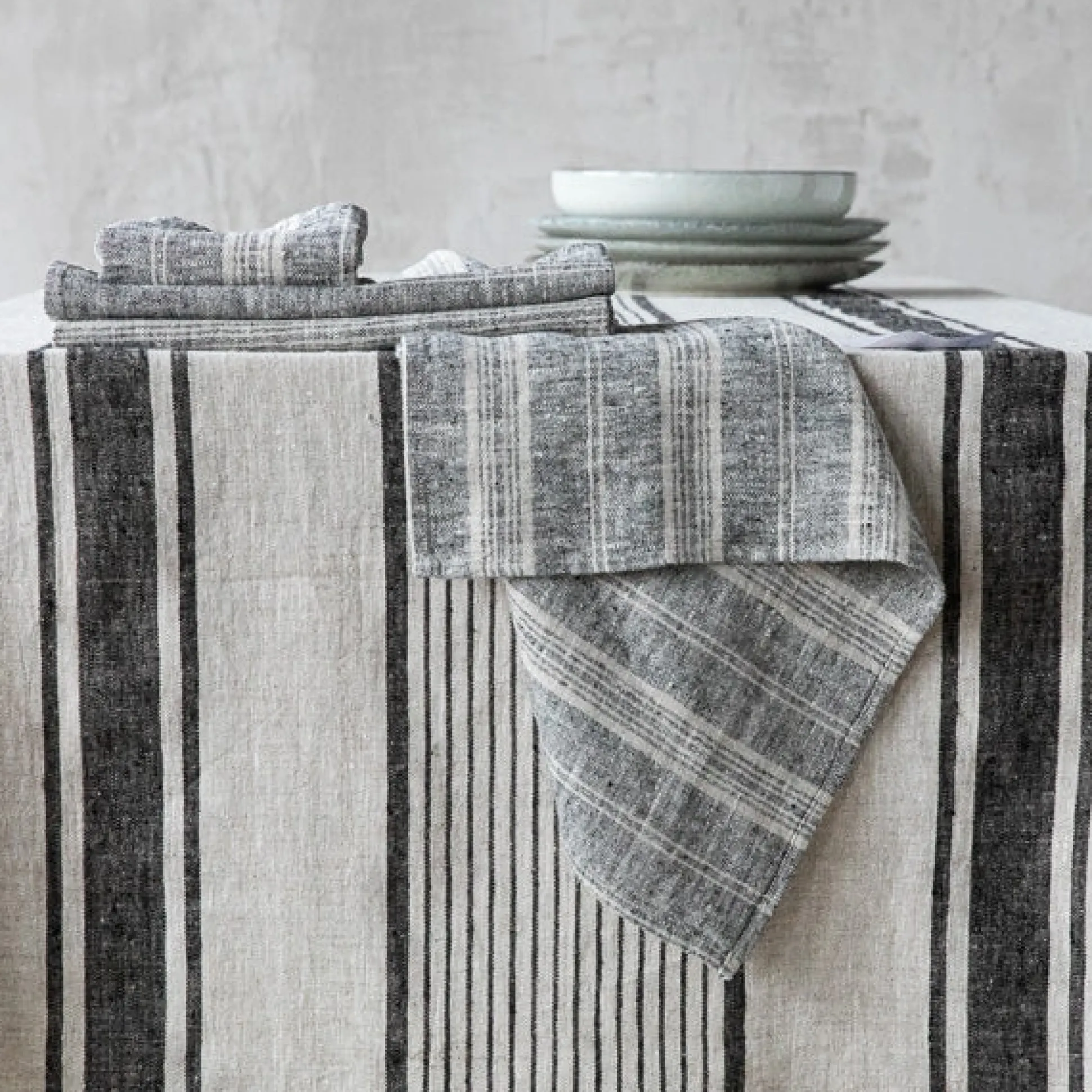 Multistripe Napkin, Black and Natural, Set of 4^Be Home Sale