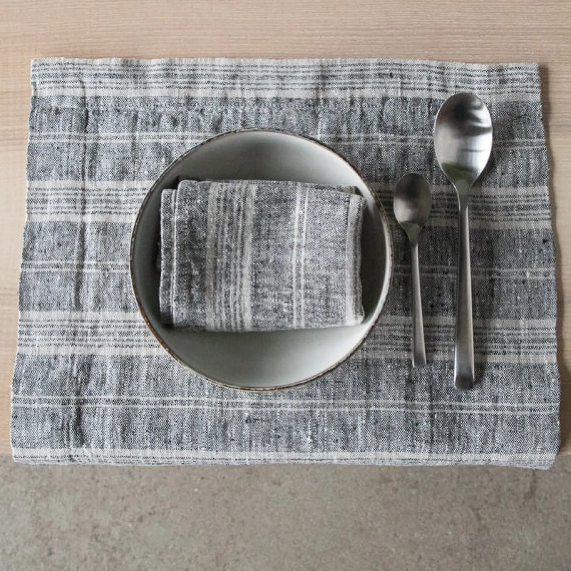 Multistripe Napkin, Black and Natural, Set of 4^Be Home Sale
