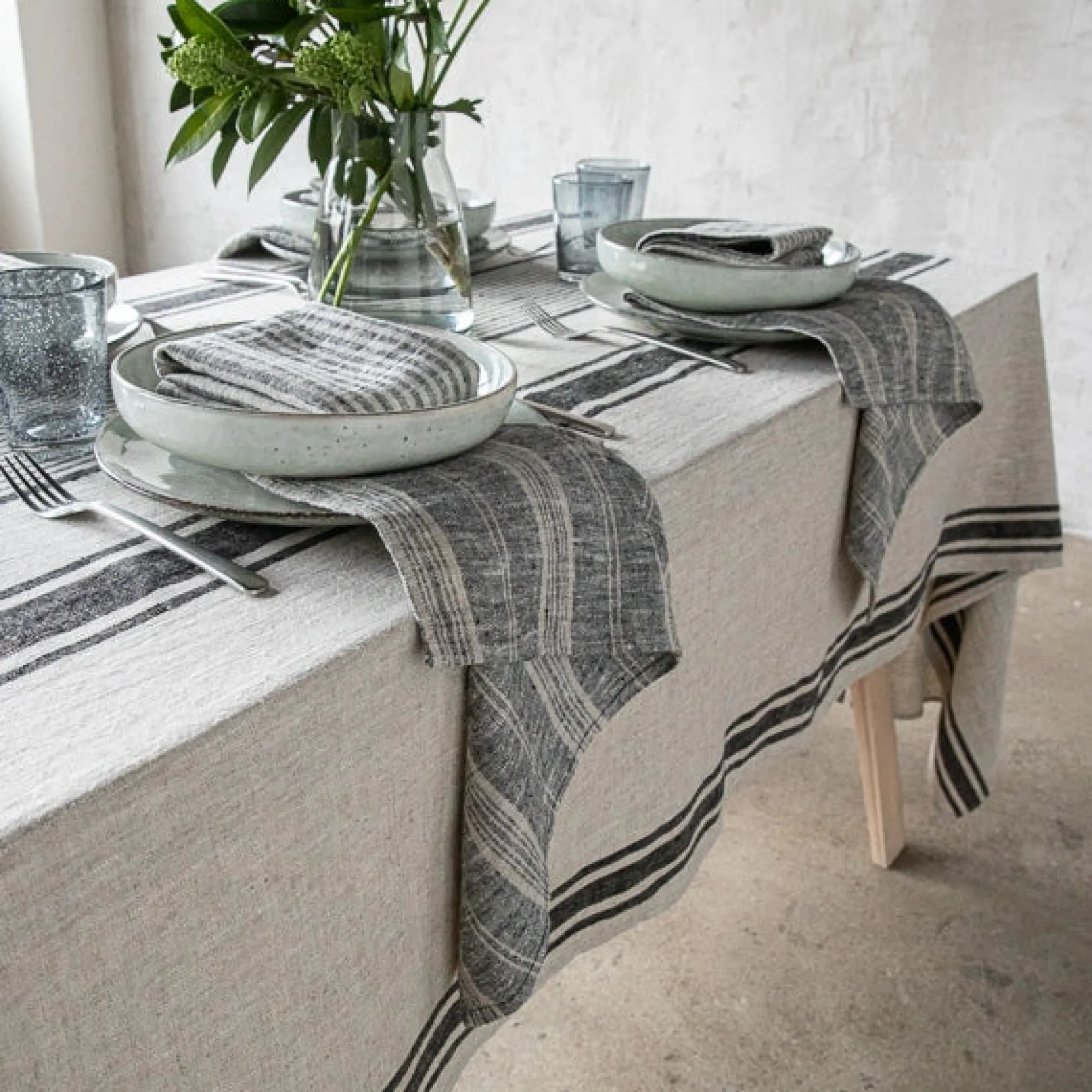 Multistripe Napkin, Black and Natural, Set of 4^Be Home Sale