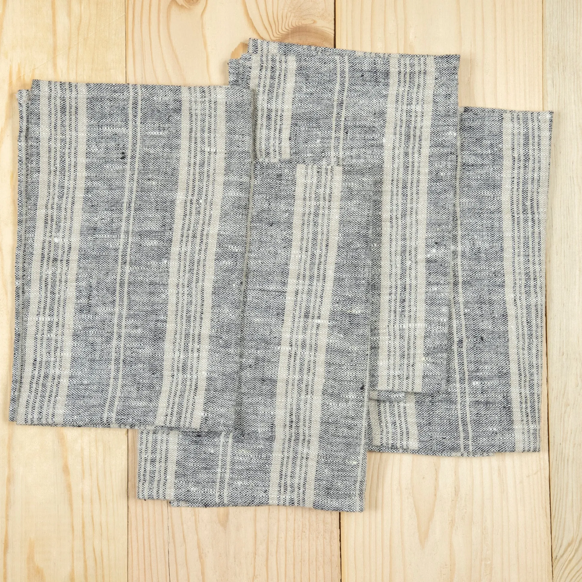 Multistripe Napkin, Black and Natural, Set of 4^Be Home Sale