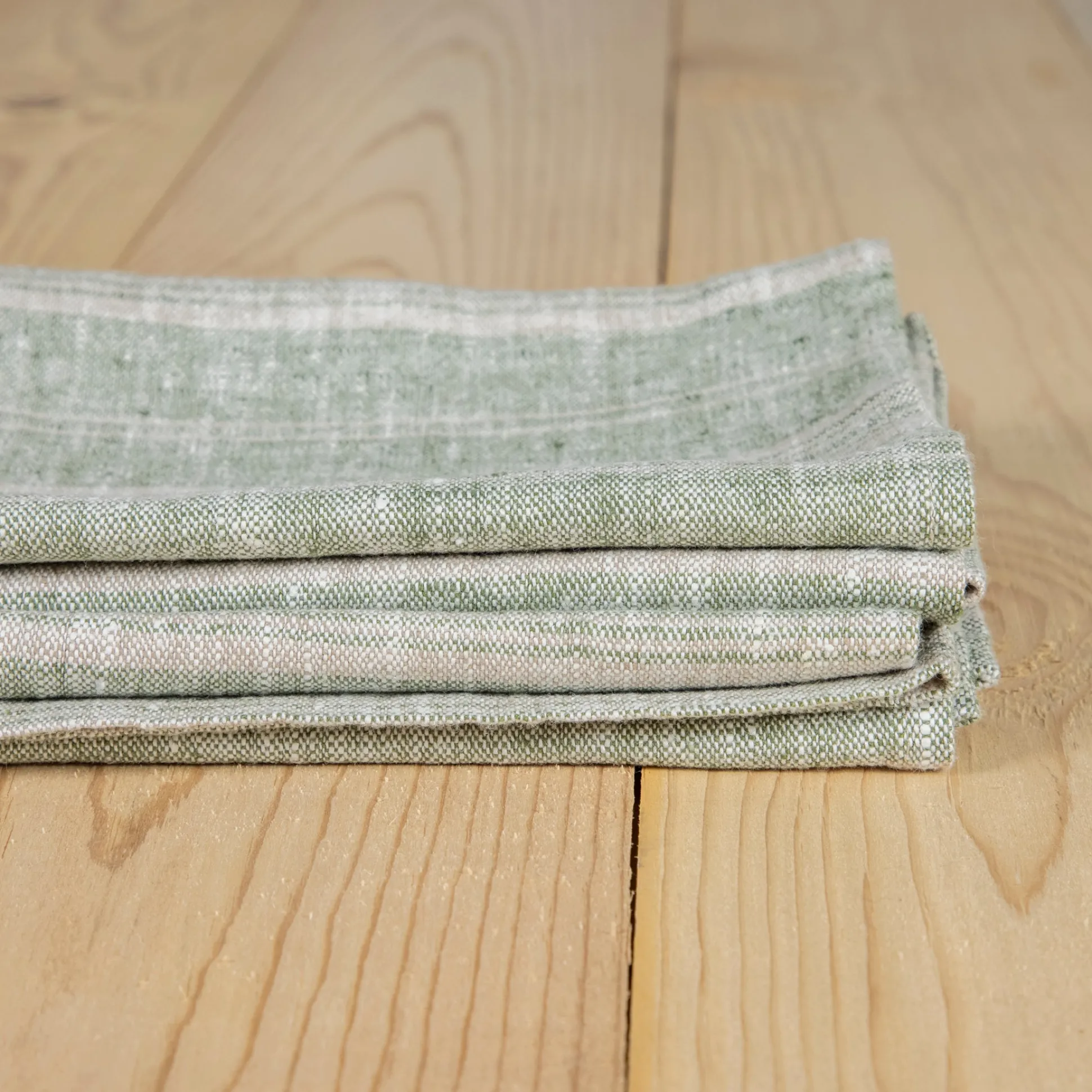 Multistripe Napkin, Forest Green and Natural, Set of 4^Be Home New