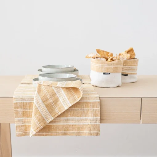 Multistripe Napkin, Gold, Set of 4^Be Home Cheap