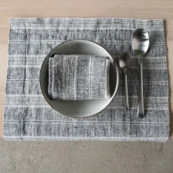 Multistripe Placemat, Black and Natural, Set of 4^Be Home Cheap