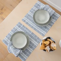 Multistripe Placemat, Indigo, Set of 4^Be Home Cheap