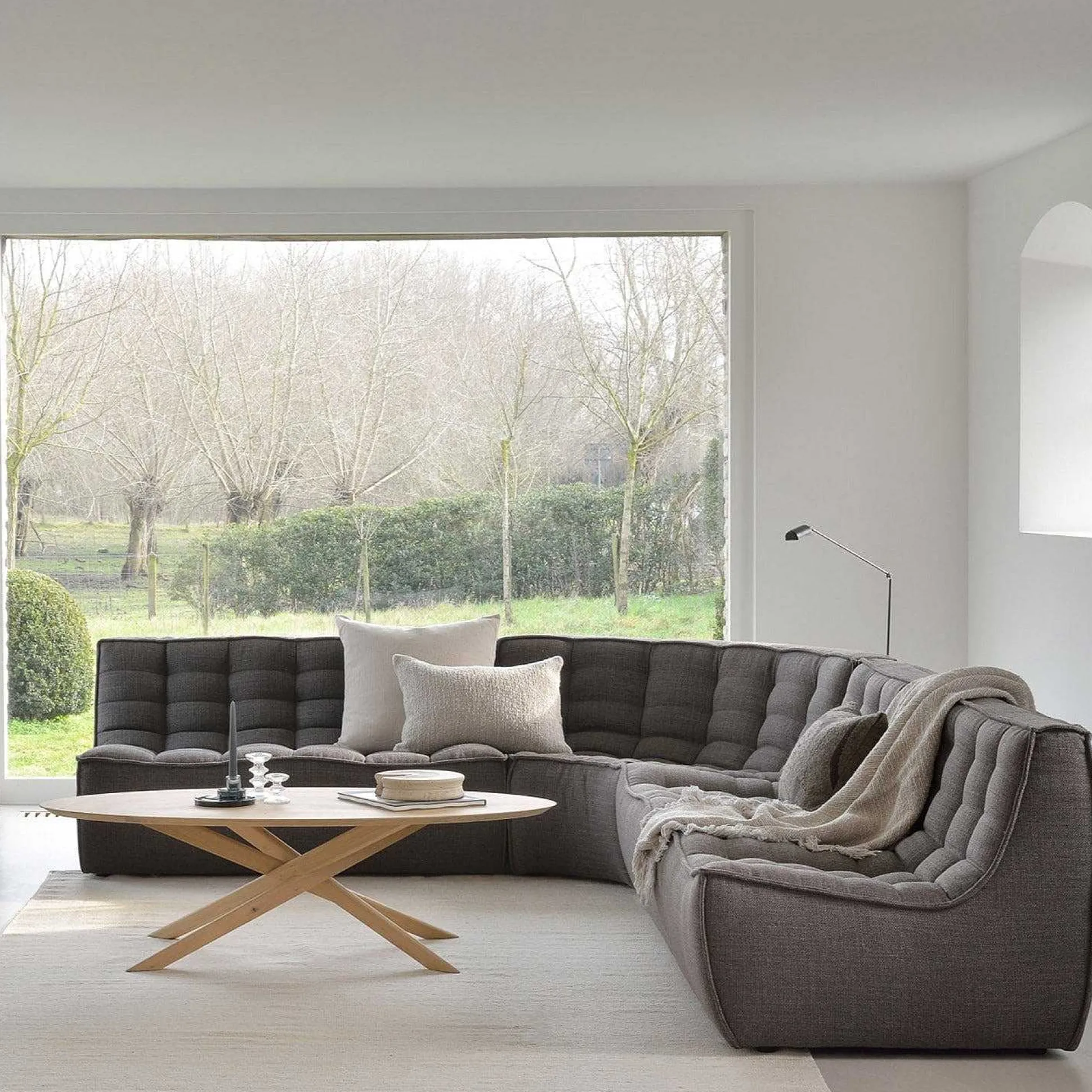 N701 Round Corner Sofa, Dark Grey