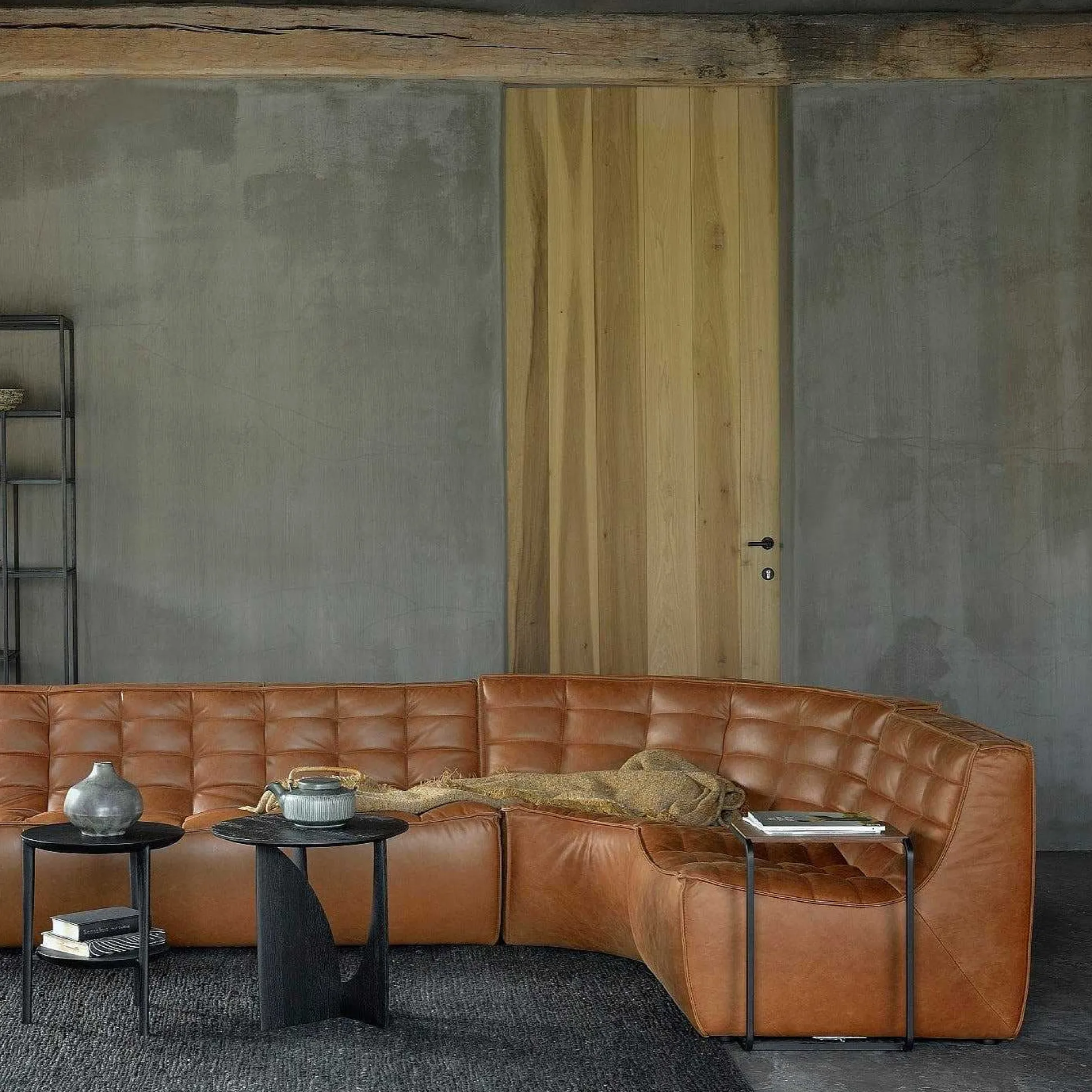 N701 Round Corner Sofa, Old Saddle Leather