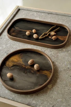 Oblong Bronze Glass Organic Valet Tray