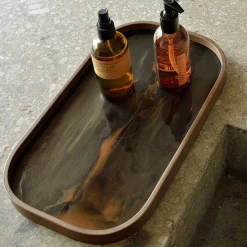 Oblong Bronze Glass Organic Valet Tray