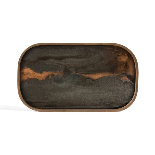 Oblong Bronze Glass Organic Valet Tray