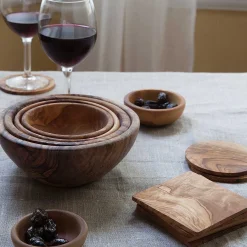 Olive Wood Round Coasters, Set of 4
