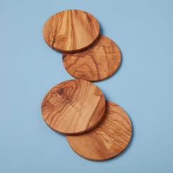 Olive Wood Round Coasters, Set of 4