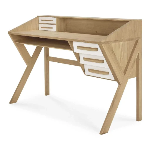 Origami Solid Oak Desk, Cream