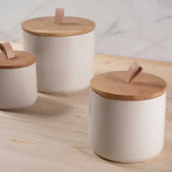 Pacifica Canister with Oak Wood Lid, Vanilla, Medium
