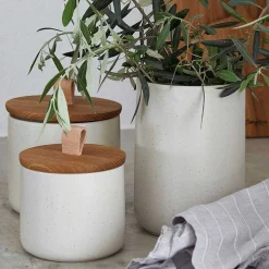 Pacifica Canister with Oak Wood Lid, Vanilla, Small