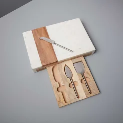Pavia Pocket Drawer Board with Matte Stainless Cheese Set