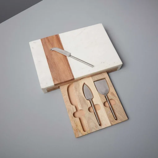 Pavia Pocket Drawer Board with Matte Stainless Cheese Set