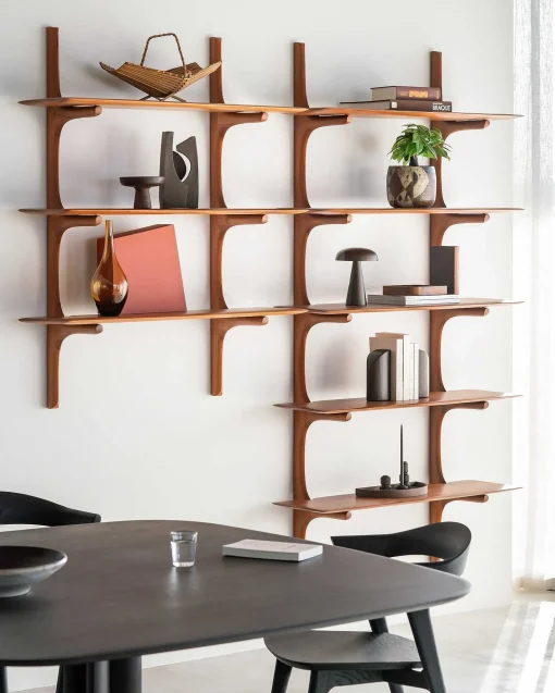 Pi Mahogany Wall Shelf, 3 Shelves