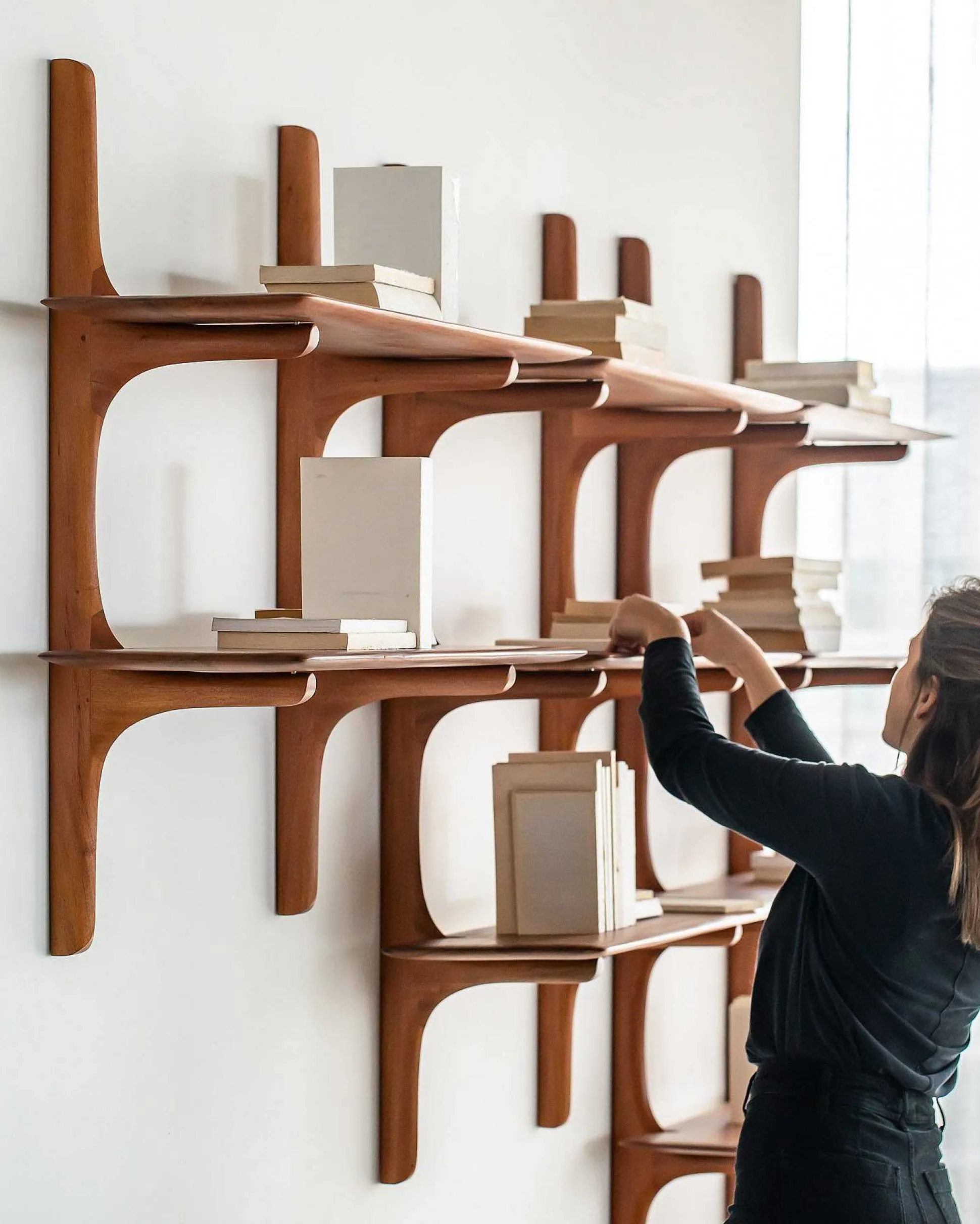 Pi Mahogany Wall Shelf, 2 Shelves