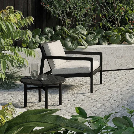 Quatro Solid Black Teak Outdoor Side Table