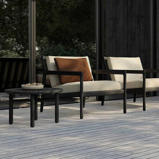 Quatro Solid Black Teak Outdoor Coffee Table, 27"