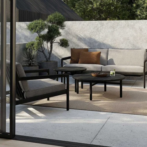 Quatro Solid Black Teak Outdoor Coffee Table, 27"