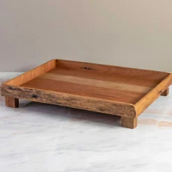 Reclaimed Wood Rectangular Footed Tray, Large