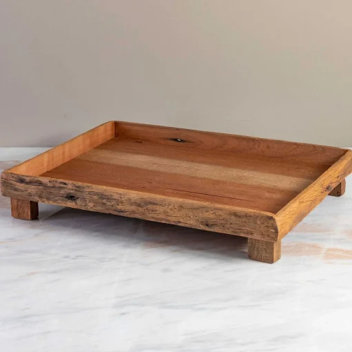 Reclaimed Wood Rectangular Footed Tray, Large