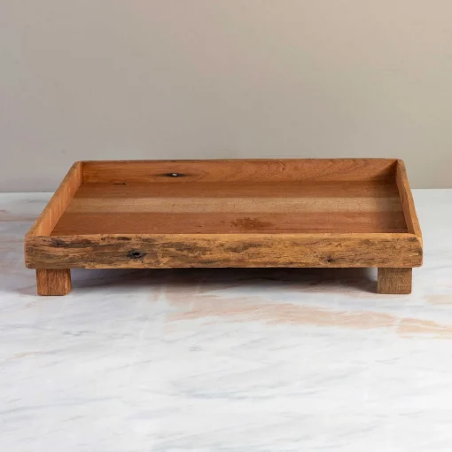 Reclaimed Wood Rectangular Footed Tray, Large