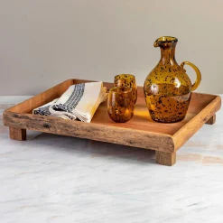 Reclaimed Wood Rectangular Footed Tray, Large