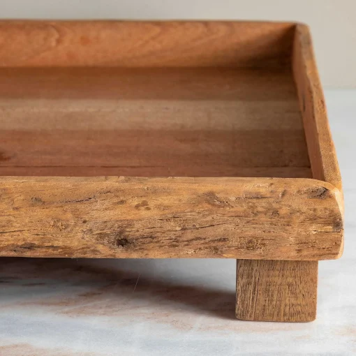 Reclaimed Wood Rectangular Footed Tray, Large