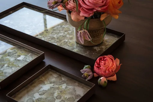 Rectangular Fossil Glass Organic Valet Tray, Medium