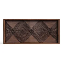 Rectangular Walnut Glass Linear Squares Tray, Medium