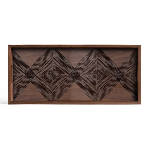 Rectangular Walnut Glass Linear Squares Tray, Medium