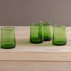 Recycled Cone Glass, Green, Set of 4^Be Home New