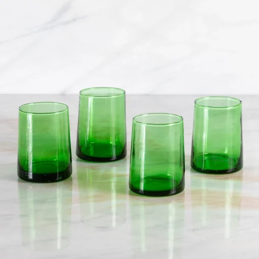 Recycled Cone Glass, Green, Set of 4^Be Home New