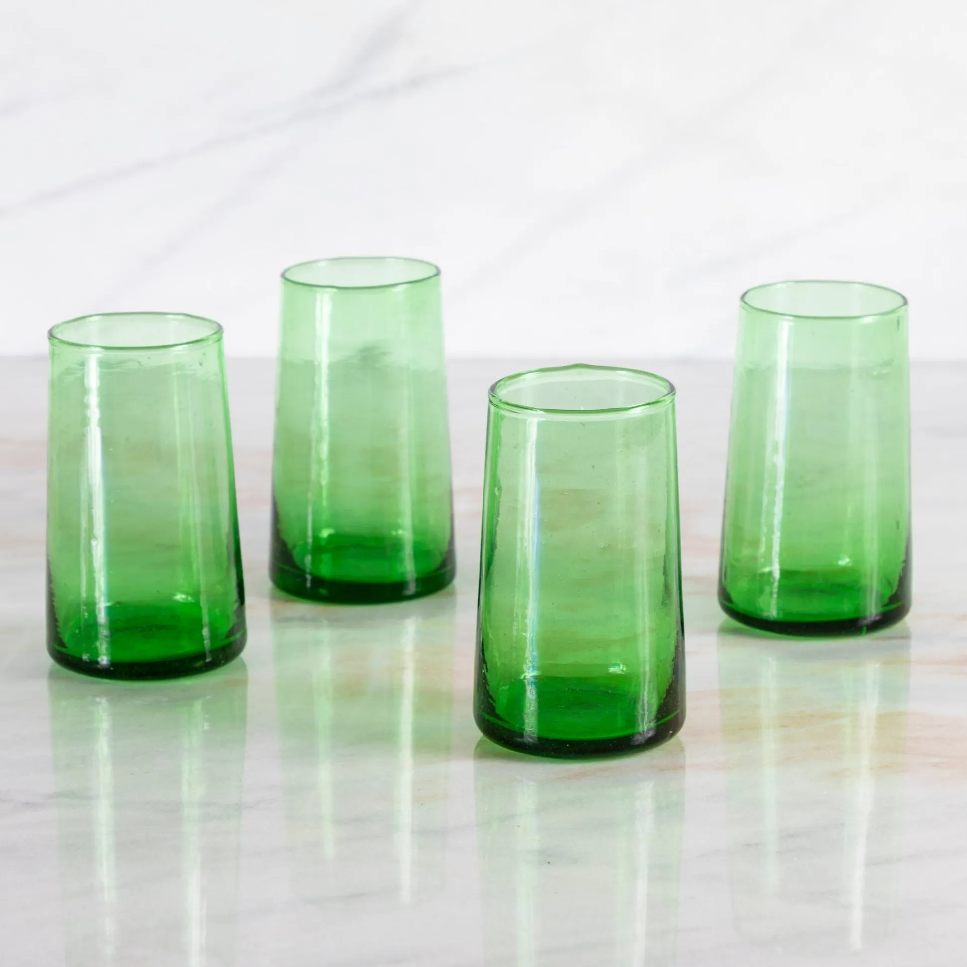 Recycled Tall Cone Glass, Green, Set of 4^Be Home Fashion