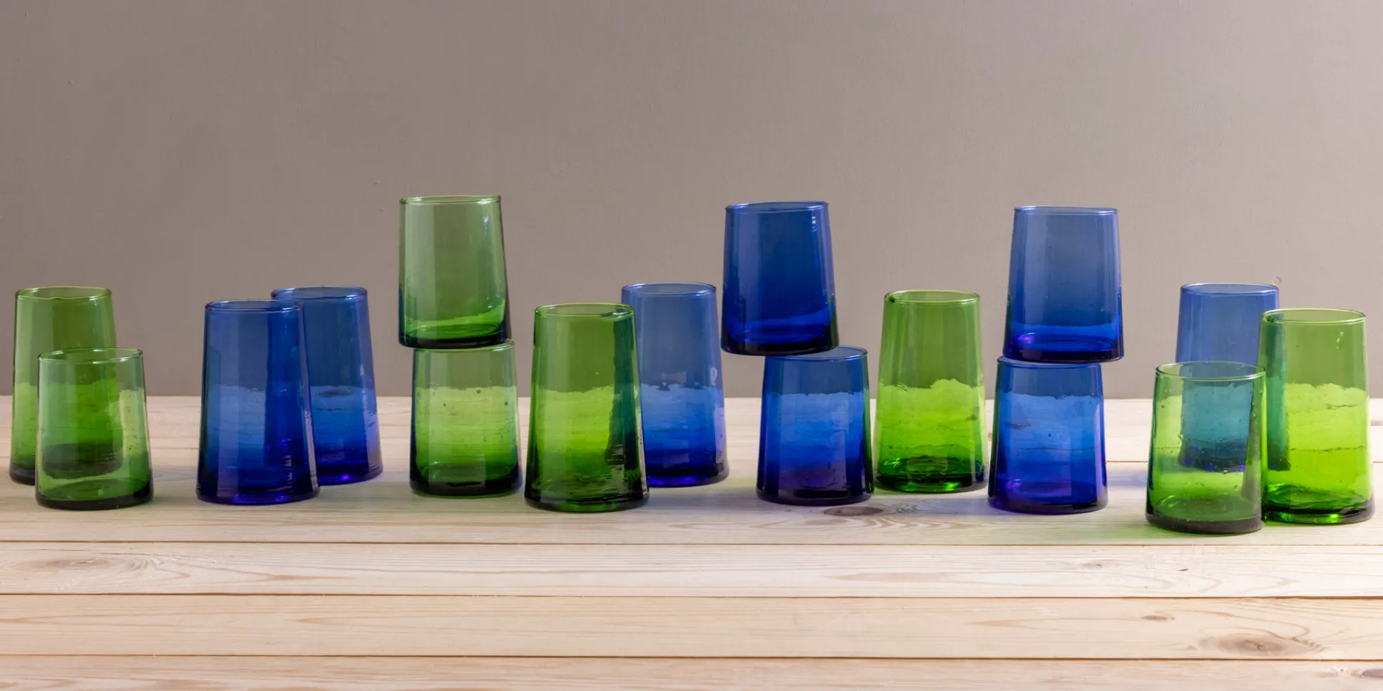 Recycled Tall Cone Glass, Green, Set of 4^Be Home Fashion