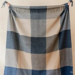 Recycled Wool Blanket in Stone Herringbone Block Check^Be Home New