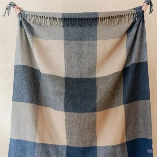Recycled Wool Blanket in Stone Herringbone Block Check^Be Home Best Sale