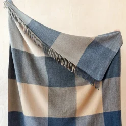 Recycled Wool Blanket in Stone Herringbone Block Check^Be Home Best Sale