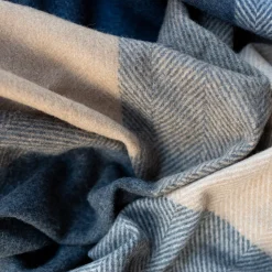 Recycled Wool Blanket in Stone Herringbone Block Check^Be Home Best Sale
