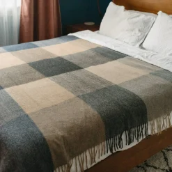 Recycled Wool Blanket in Stone Herringbone Block Check^Be Home Best Sale