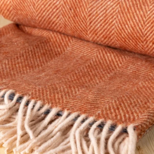 Recycled Wool Waterproof Picnic Blanket in Rust Herringbone - Brown Le^Be Home Best