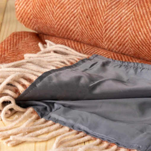 Recycled Wool Waterproof Picnic Blanket in Rust Herringbone - Brown Le^Be Home Best