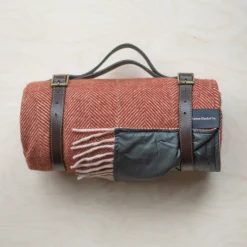 Recycled Wool Waterproof Picnic Blanket in Rust Herringbone - Brown Le^Be Home Best