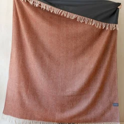 Recycled Wool Waterproof Picnic Blanket in Rust Herringbone - Brown Le^Be Home Best